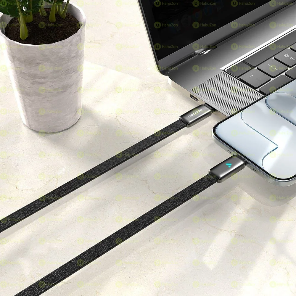 Porodo 100W LED USB-C to USB-C Leather Cable