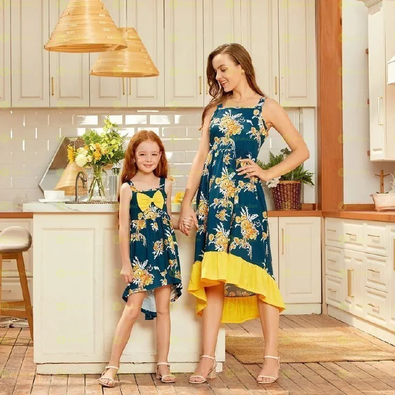 Floral Print Sling Midi Dresses