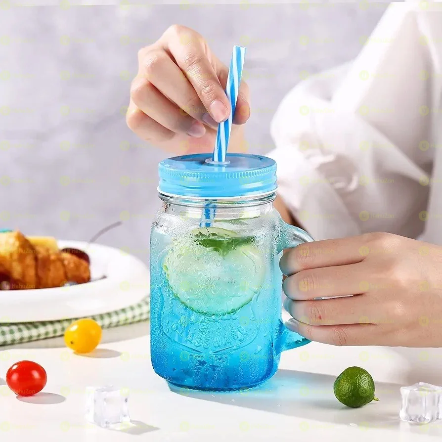 Fashionable Vintage Mason Glass Drinking Jar with straw