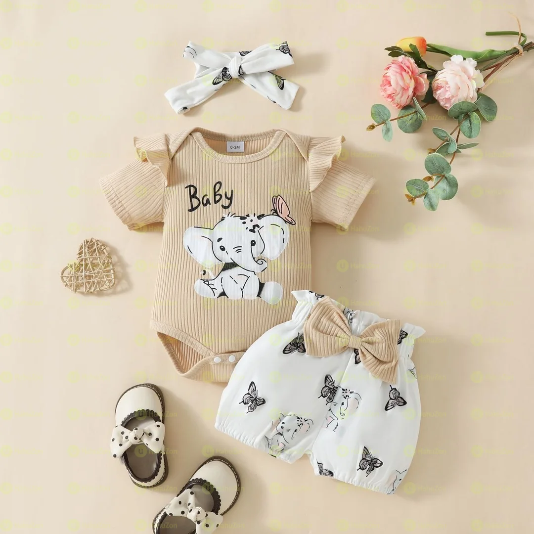 Babygirl Three Piece Set Short Tshirt Headband Set