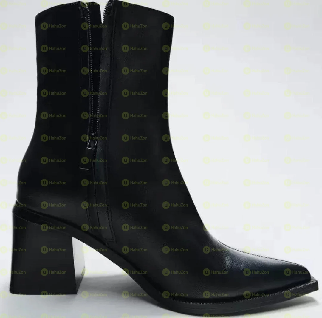 Zara Casual Pointed Toe Thick Heel Boots