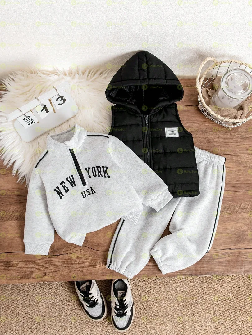 3pcs Set Pant,sweatshirt and Hooded Vest