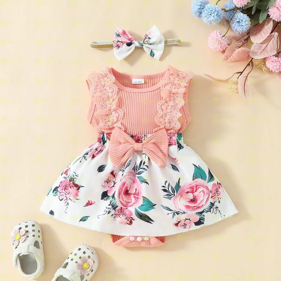 Babygirl 2pcs Set Floral Dress and Headband Set