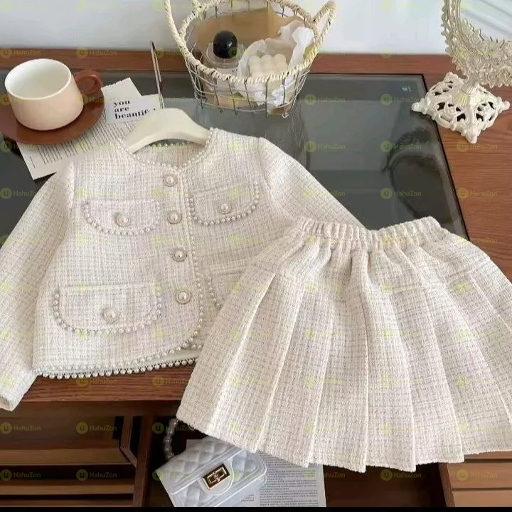 2pcs Set Girls Casual Outfit Jacket and Skirt Set