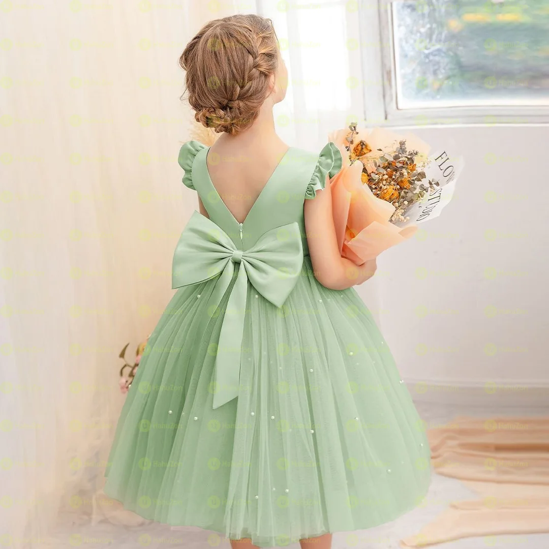 Princess Girls Bow Decor Polka Dot Party Dress