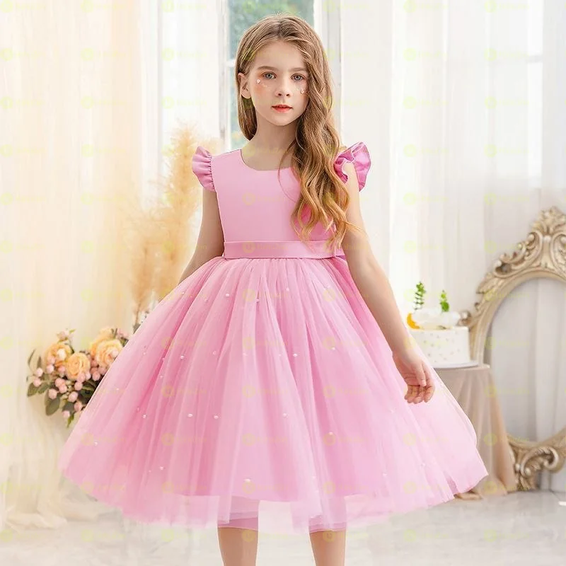 Princess Girls Bow Decor Polka Dot Party Dress