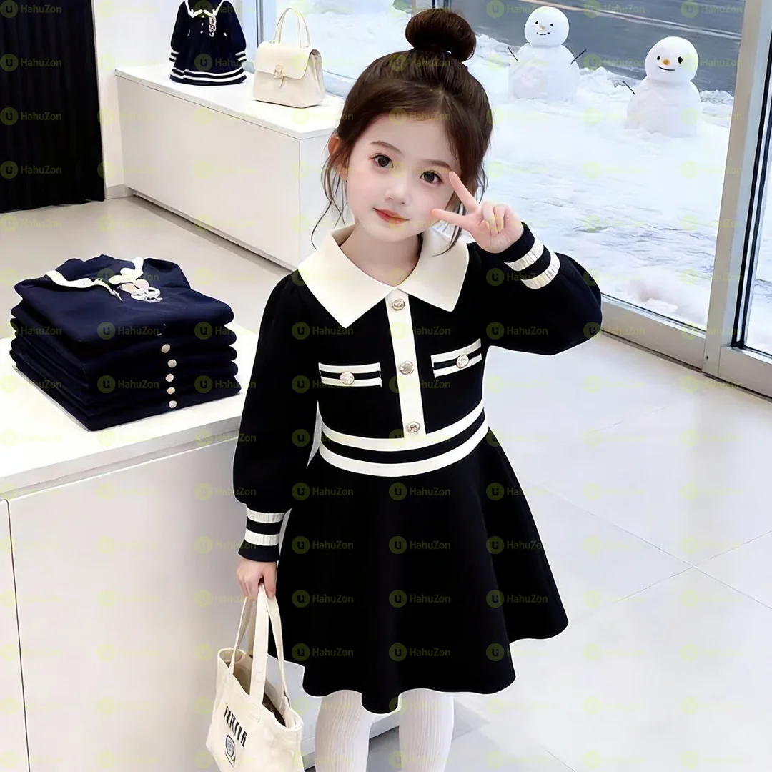 Girls One Piece Long Sleeve Knitted Dress