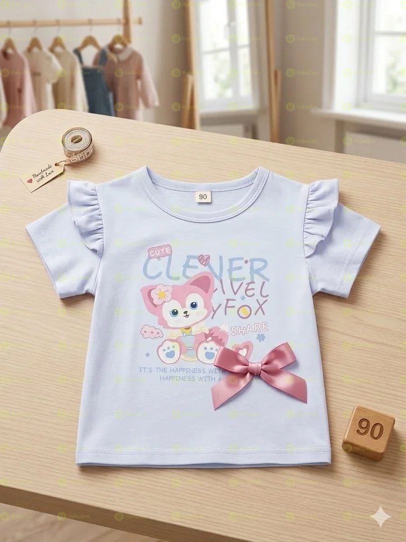 Girls Bow Decor Cute T-shirt