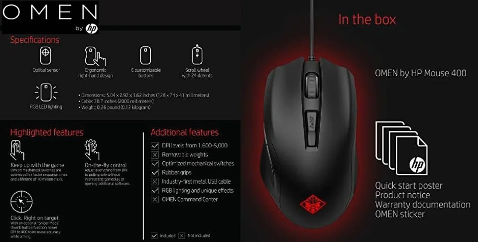 OMEN y HP Mouse 400 Gaming Mouse