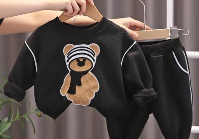 Bear Printed Autumn Sweatshirt and Pant Set