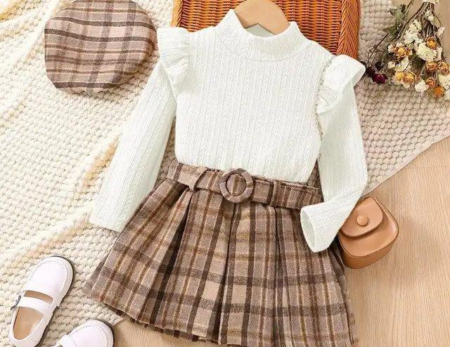 Girls Top Skirt With Belt and Bat Set