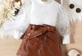 Girls Casual Mesh Sleeve Top and Short Skirt