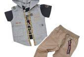 Babyboy Khaki Pant Tshirt and Hooded Vest Set