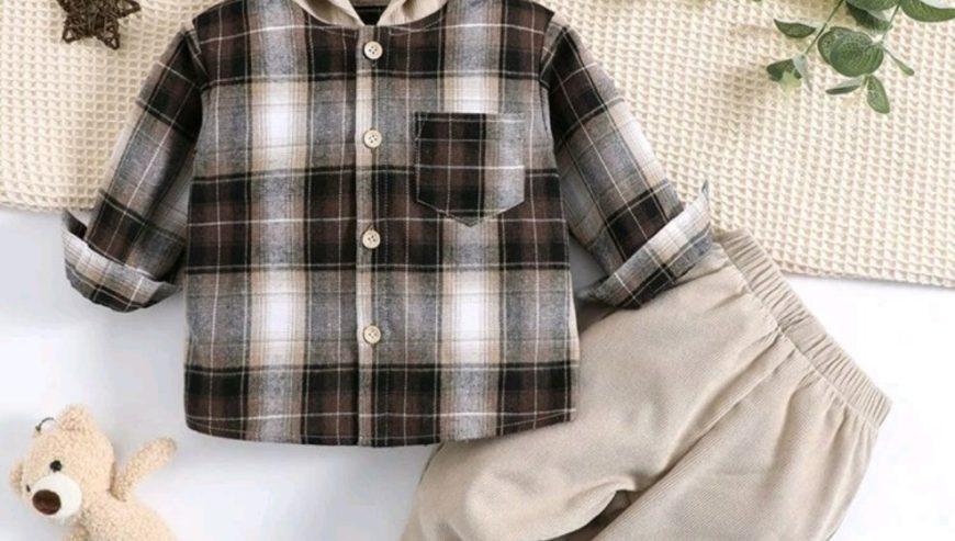 Baby Boy Plaid Print Hooded Shirt Pants