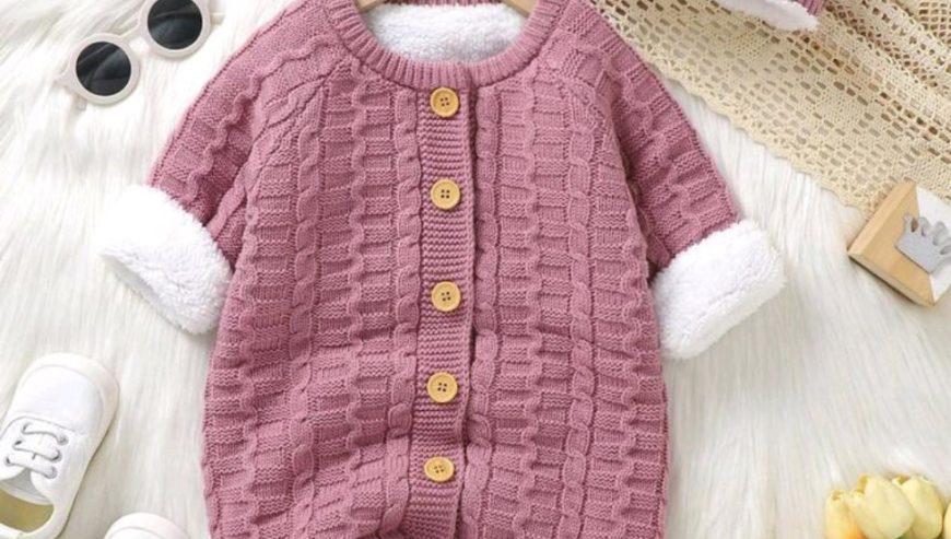 Baby Girl Button Through Thermal Knit Jumpsuit