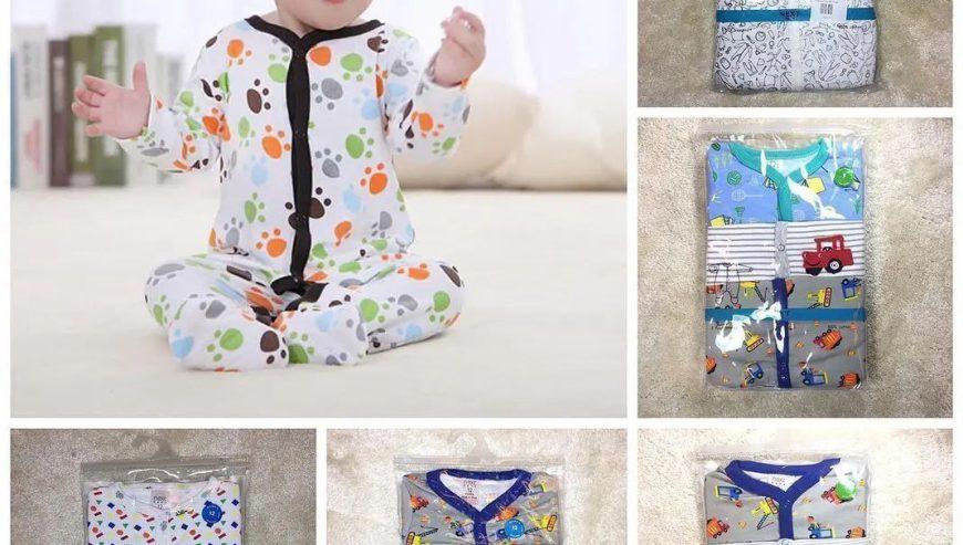 3 Pcs Newborn Baby Foot Wrapped Jumpsuit