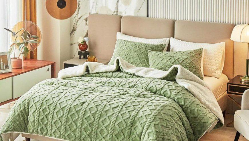 5 Piece Geometric Fluffy Fleece Comforter Set