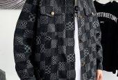 Patterned Checkered Denim Jacket