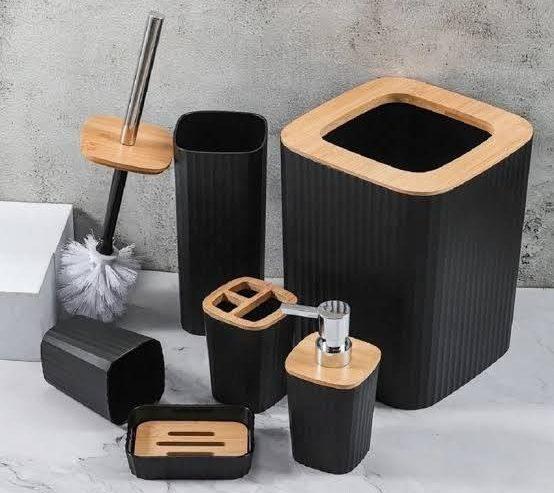 6 in 1 Bathroom Accessories Set With Golden Ring