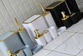 6 in 1 Bathroom Accessories Set With Golden Ring