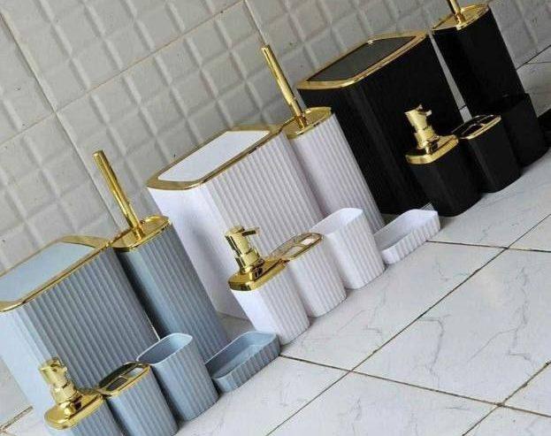 6 in 1 Bathroom Accessories Set With Golden Ring