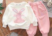 Cartoon Rabbit Cotton Top and Pant Set