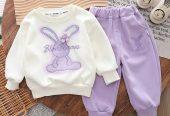 Cartoon Rabbit Cotton Top and Pant Set