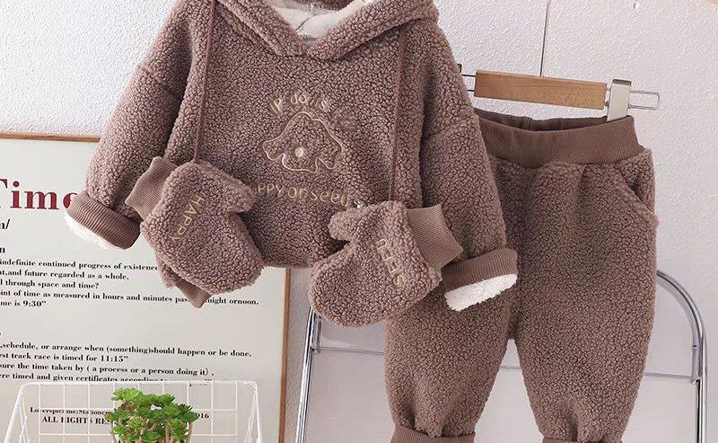 Unisex Winter Furry Hooded Top Pant and Mitten Set