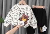 Cartoon Bear Printed Spring Two Piece Set