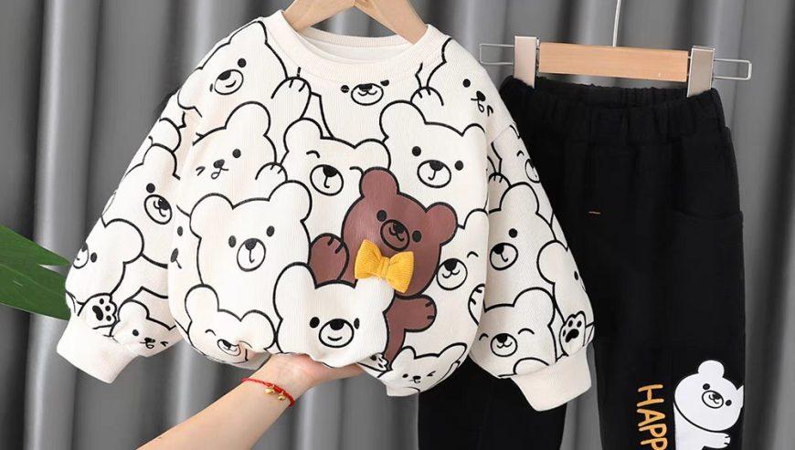 Cartoon Bear Printed Spring Two Piece Set