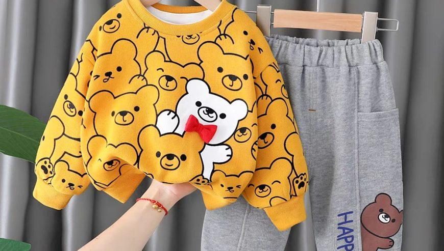 Cartoon Bear Printed Spring Two Piece Set