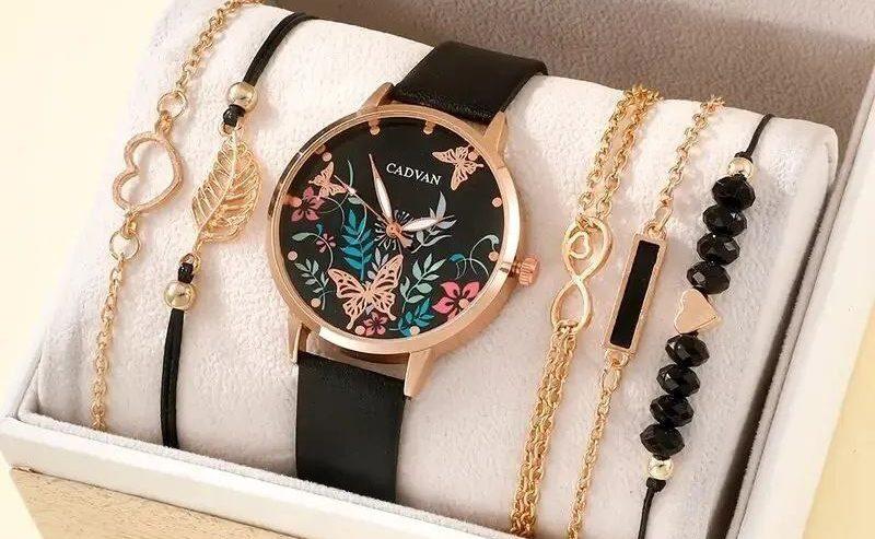 6pcs Black Flower Quartz Watch