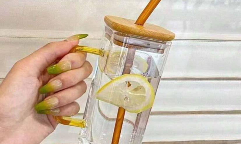 Glass Drinking Mug with Straw