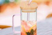 Glass Drinking Mug with Straw