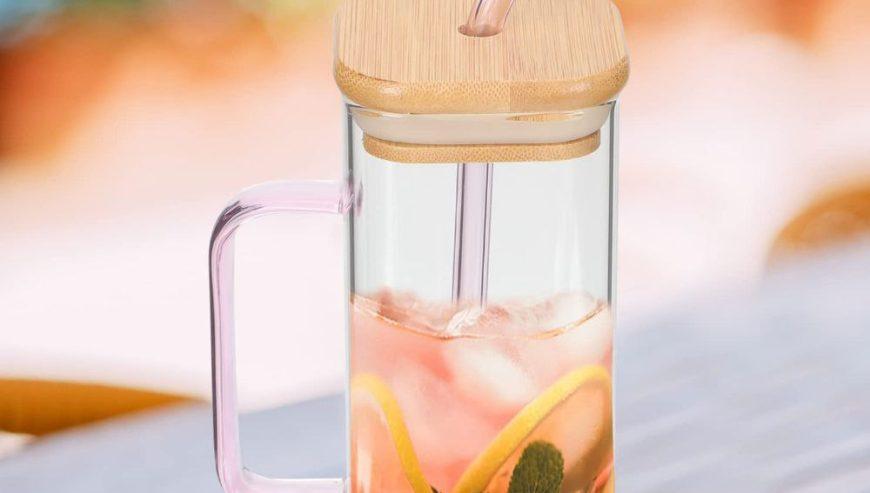 Glass Drinking Mug with Straw