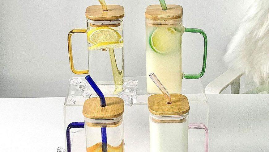 Glass Drinking Mug with Straw