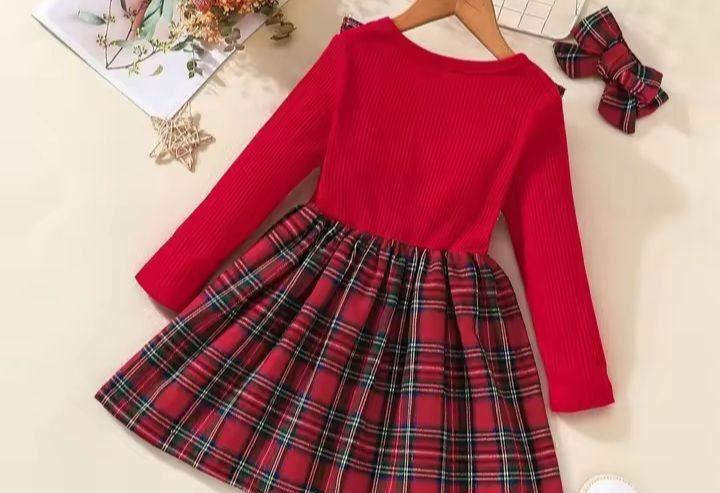 Long-sleeved Christmas bow A-line skirt